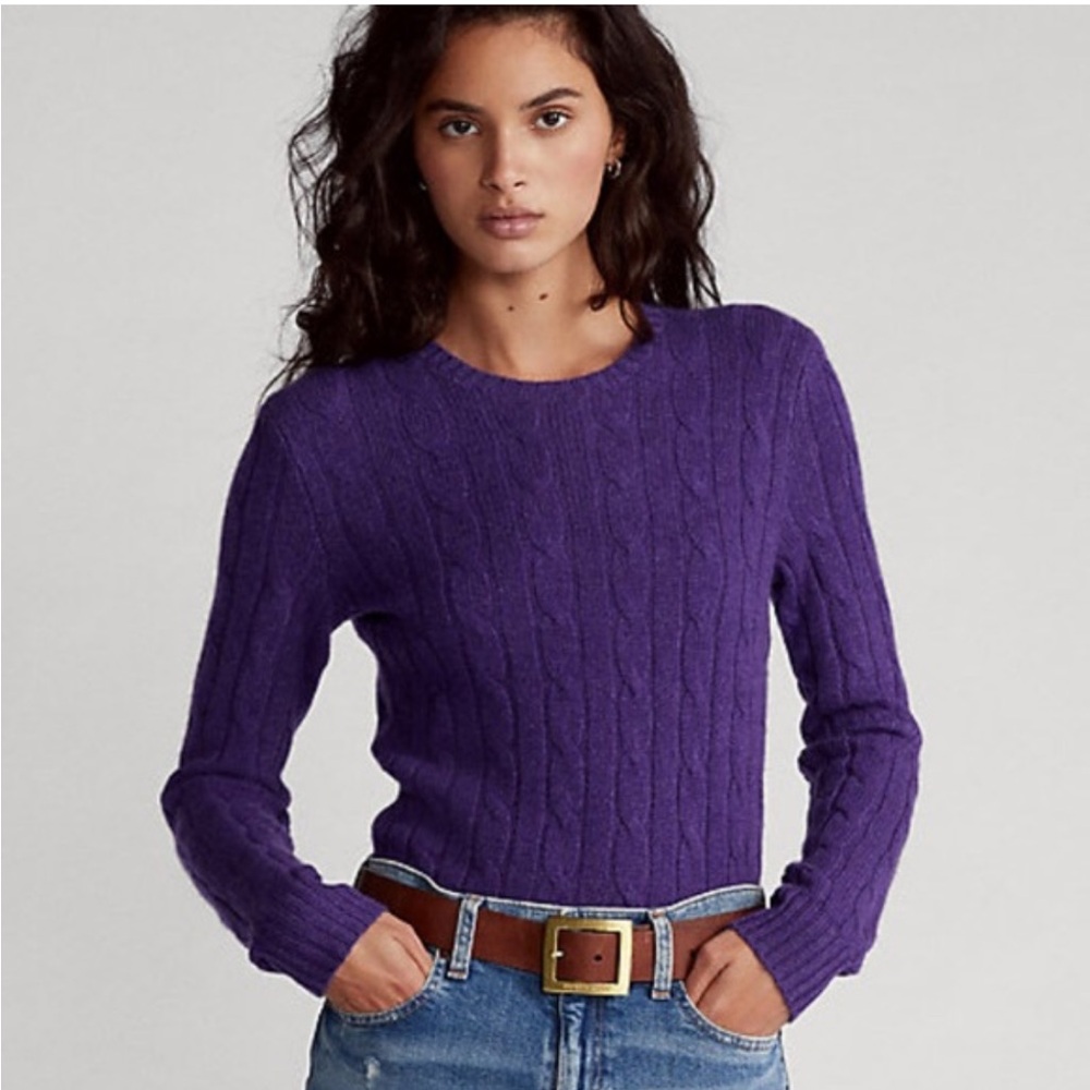 Ralph Lauren cashmere cable knit sweater purple black label xs fit cropped